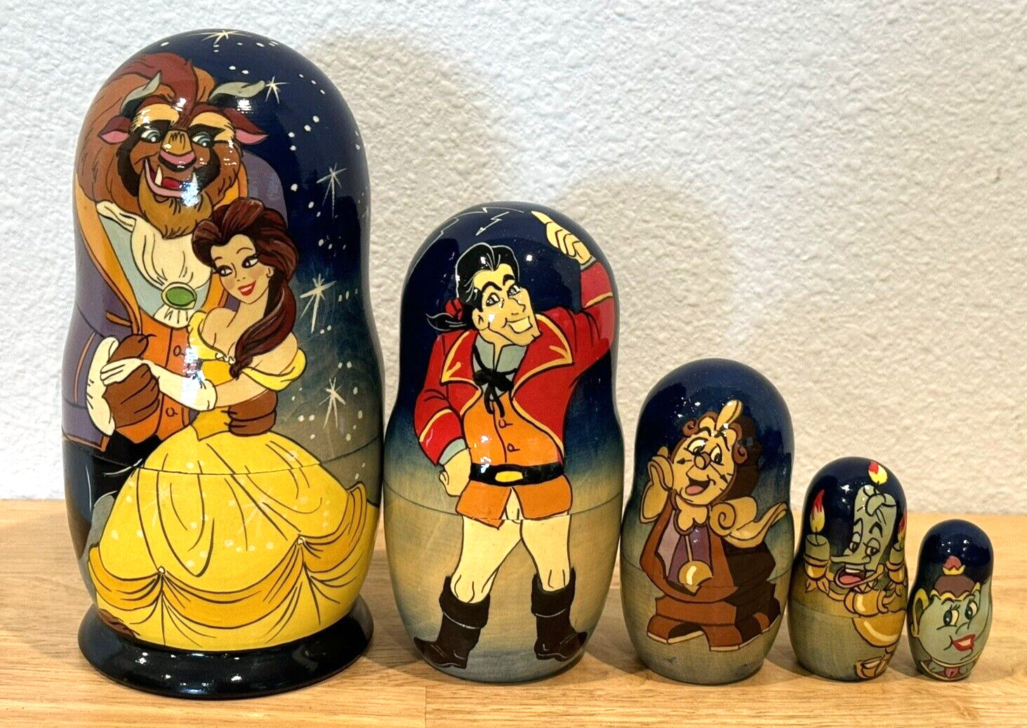 RARE HTF DISNEY MATRYOSHKA BEAUTY & THE BEAST HAND PAINTED N