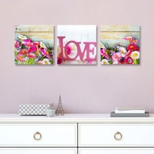 ITALIAQUADRI Quadri con Fiori Rosa Shabby Chic 25x25 Stampe su Tela Quadretti