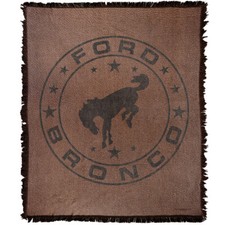 Ford Blanket 50x60 Vintage Bronco Leather Logo Woven Cotton Blend Throw Ford Blanket 50x60 Vintage Bronco Leather Logo Woven Cotton Blend Throw