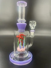 9"  Purple  & red Recycler Glass Bong 14mm Bowl Water Pipes Hookah