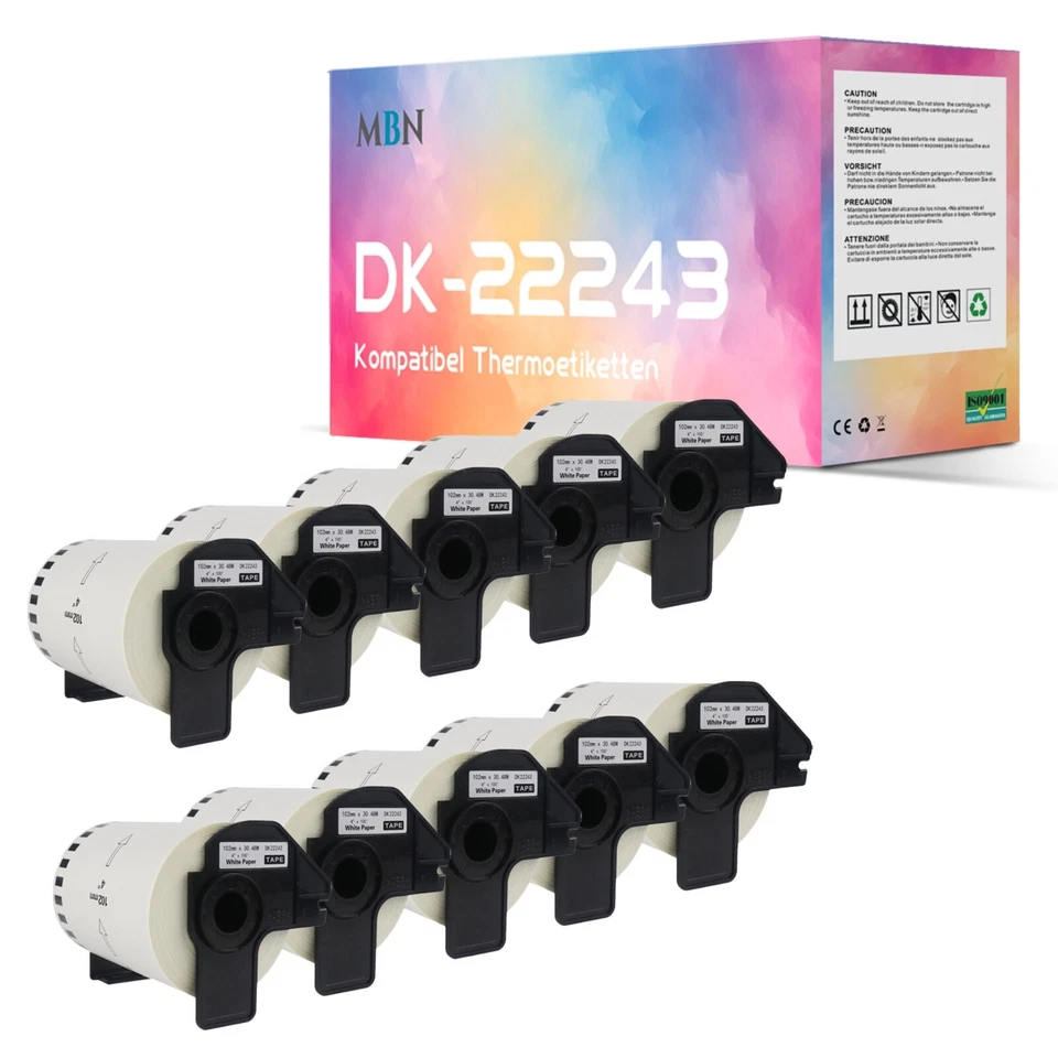 MBNOFFICE DK 22243 Etiketten 10x Rollen auf Träger kein Original Brother 102mm x 30,48m