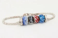RCI Italy 925 Sterling Charm Bracelet W/ 4 RCI Beads + 2 Murano Glass Beads PAVE