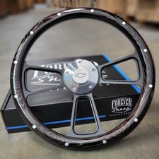 14 Black Steering Wheel Dark Pine Rivets Wrap Billet Licensed Chevy Bowtie Horn