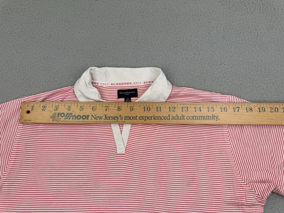BURBERRY GOLF クイックドライ レッドシャツ Burberry Golf Shirt Womens M Red White Striped Short Sleeve