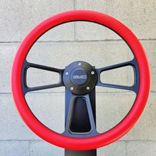 14 Billet Black Steering Wheel Muscle Red Half Wrap Gmc Modern Licensed Horn
