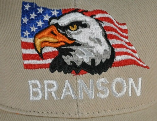 Branson USA Flag Eagle Head Laurel Beige Cotton Strapback Hat