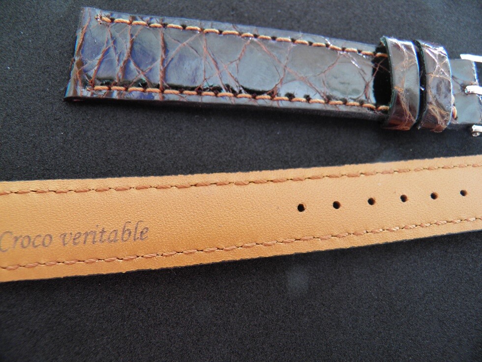 Bracelet En Cuir Crocodile Véritable Marron Luxe 16mm – Fabriqué En France, Unisexe