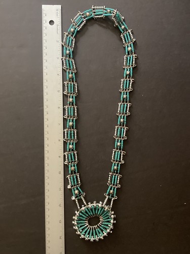 Collar de Colección Tono Plata Prendedor de Seguridad Flor de Calabaza Turquesa Semilla Cuentas Boho - Imagen 5 de 7