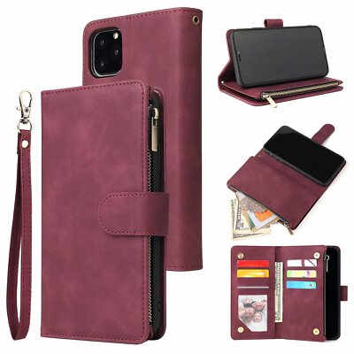 For iPhone 15 14 13 12 11 Pro Max 7 8 Plus Case Zipper Leather Wallet Flip Cover