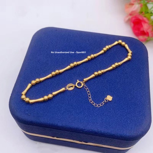 1PC Au750 Real 18K Yellow Gold Lucky Bamboo Beads Link Chain Bracelet Women Gift - Picture 4 of 11