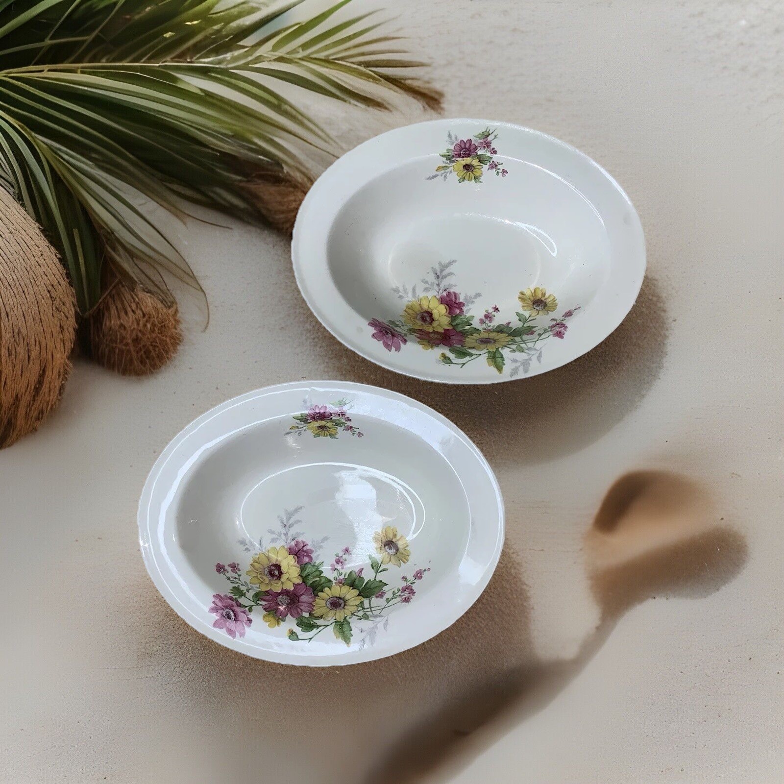 2 Vtg Edwin Knowles China “Hostess” Oval Serving Bowls Floral #578-0 EUC