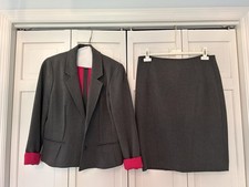 Etcetera Women's Skirt Suit Set In Gray With Hot Pink Liner