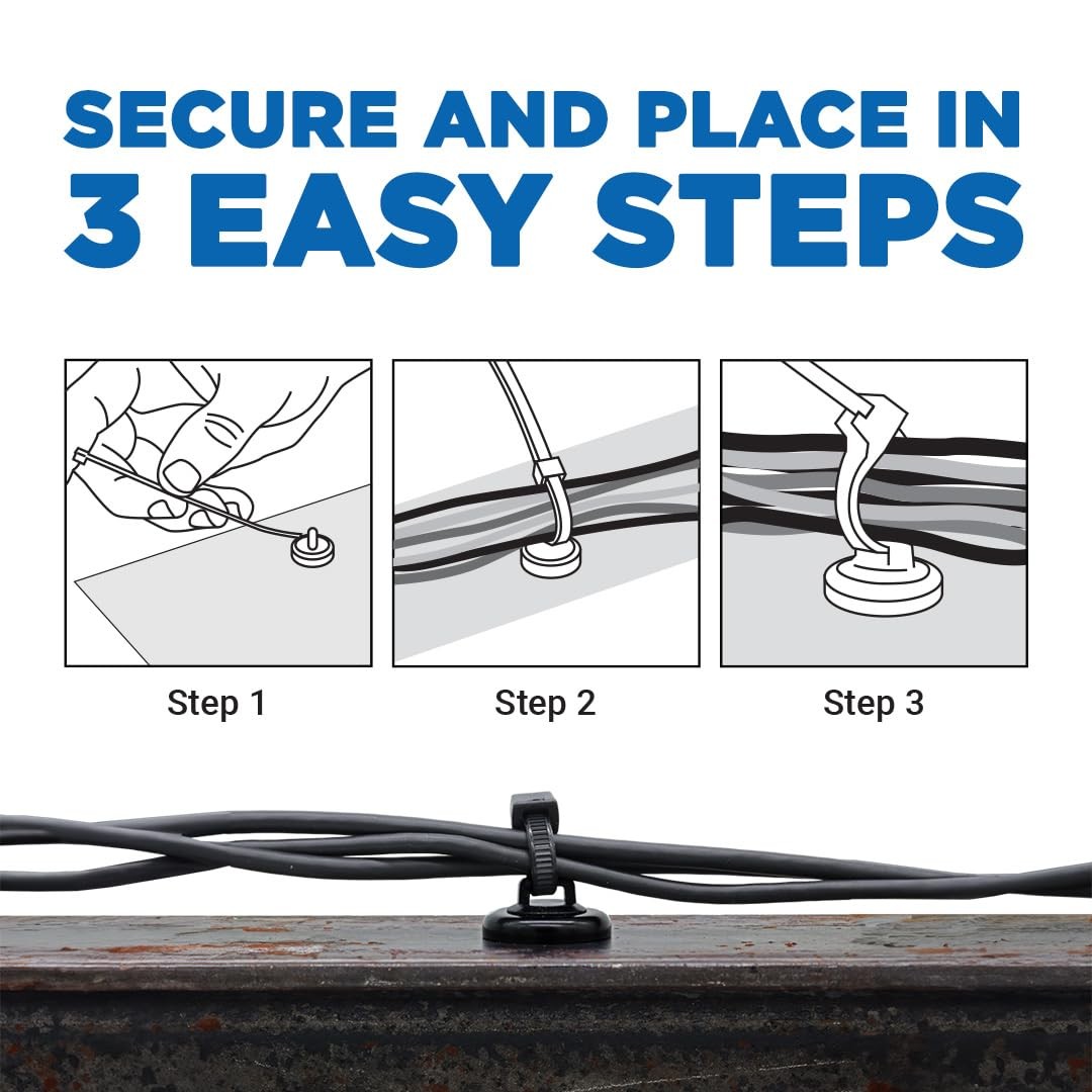 Mag Daddy Magnetic Cable Tie Mount - Small (Pack of 10, Black)