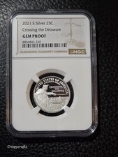2021-S Silver Quarter Crossing the Delaware NGC Gem Proof .999 25C Washington