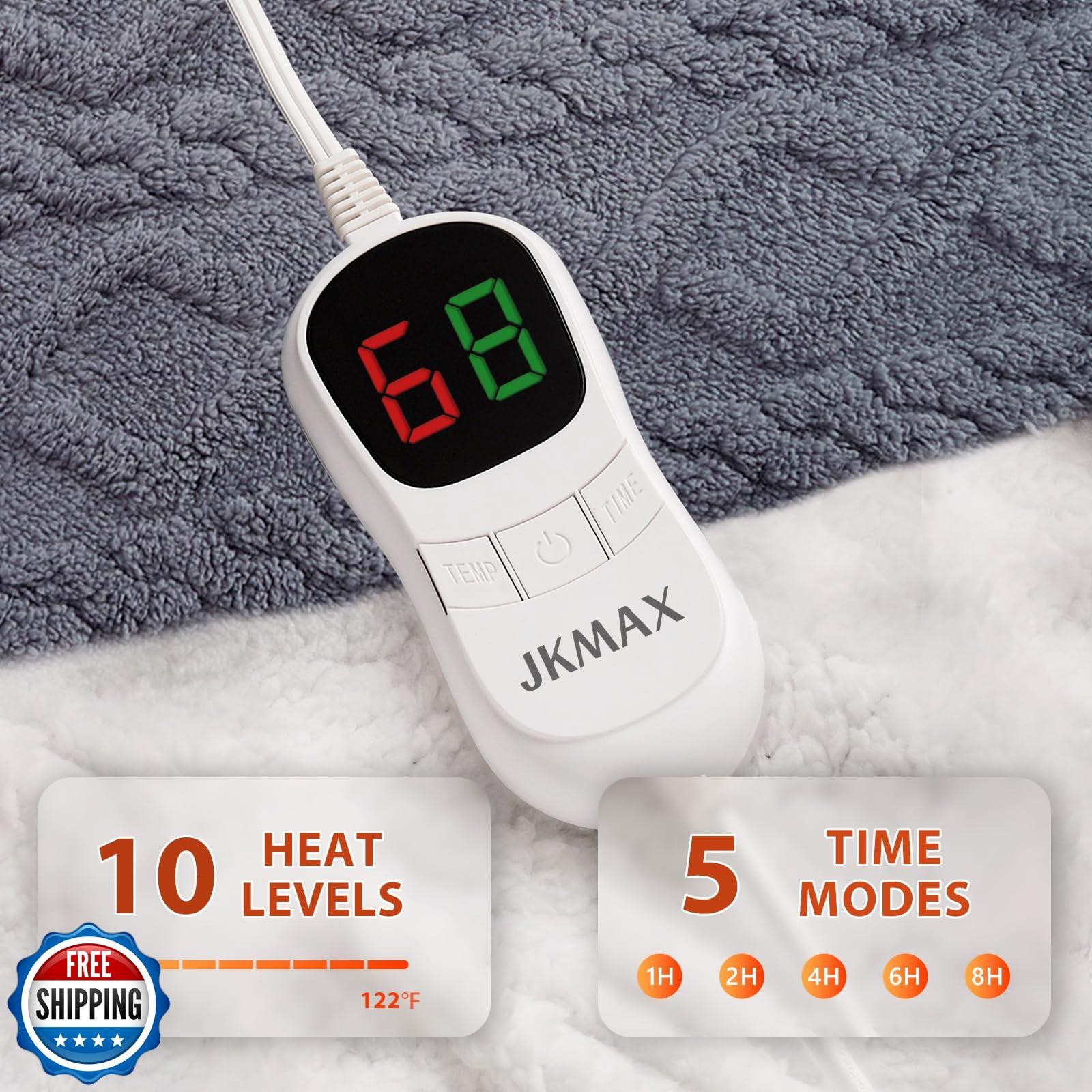 JKMAX Heated Electric Blanket Queen Size-84"x90" Heating Blanket with 10 Heat