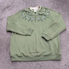 Vintage Blair Quarter Zip Pullover Sweatshirt Womens Large Green Floral Fleece