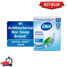 Dial Antibacterial Bar Soap, Refresh & Renew Spring Water Deodorant Bar, 12 Bars