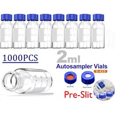 2ml Autosampler Vials+ Pre-Slit Caps 9-425 Glass Bottle Screw Top HPLC GC 1000x