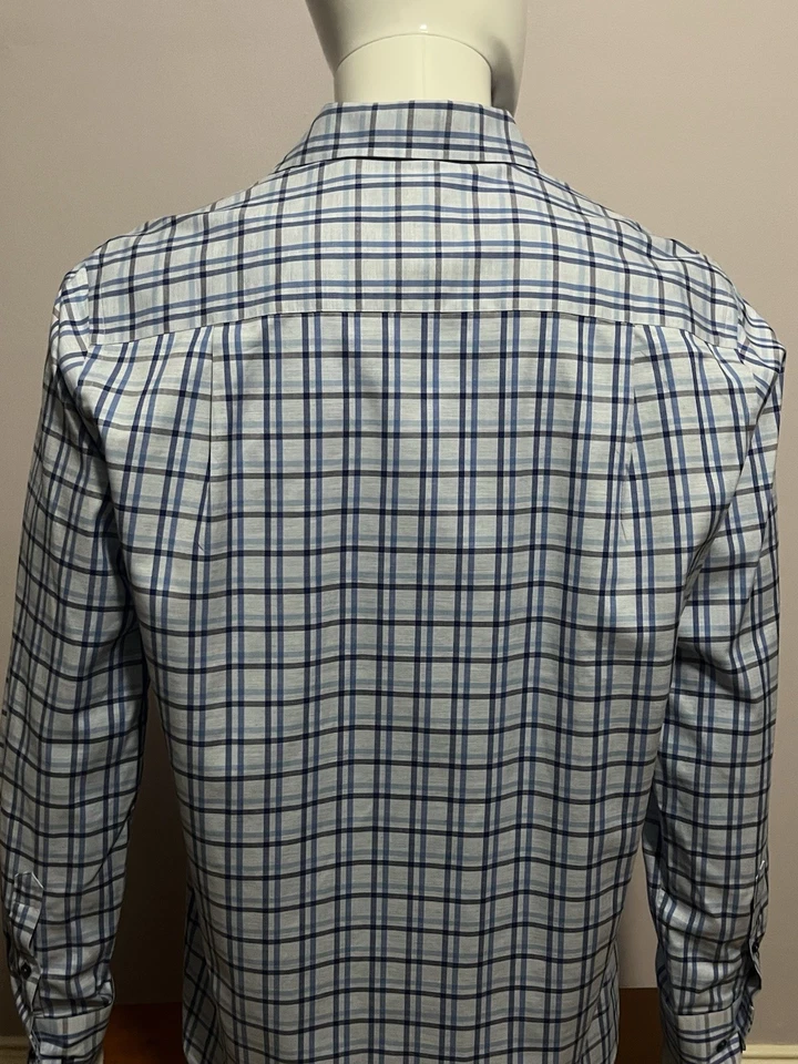 Camisa de vestir David Donahue para hombre grande con botones manga larga azul a cuadros Foto 4 de 4