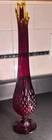 FENTON Ruby Orange Swung Vase Flame Top Amberina Hobnail Red Base 15” #AA Glows