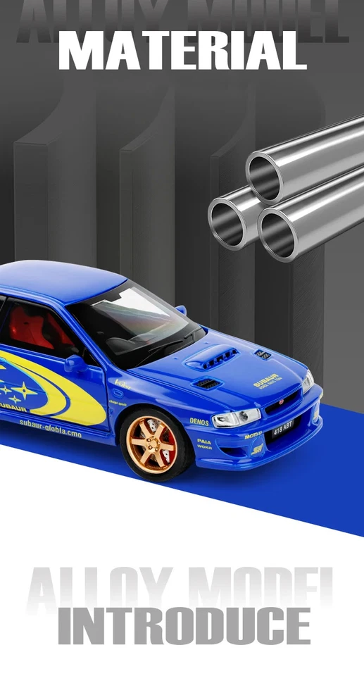 JDM 1/32 Subaru Impreza WRX STI Rally Supercar Diecast Model Car Con Luci - Immagine 3 di 4