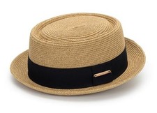 Men Women Straw-Pork-Pie-Hat - Classic Boater Hat with Black Band Medium Khaki