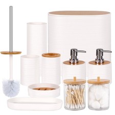 Bathroom Accessory Set,10 PCS White Bathroom Accessories Set with Trash Can, ...