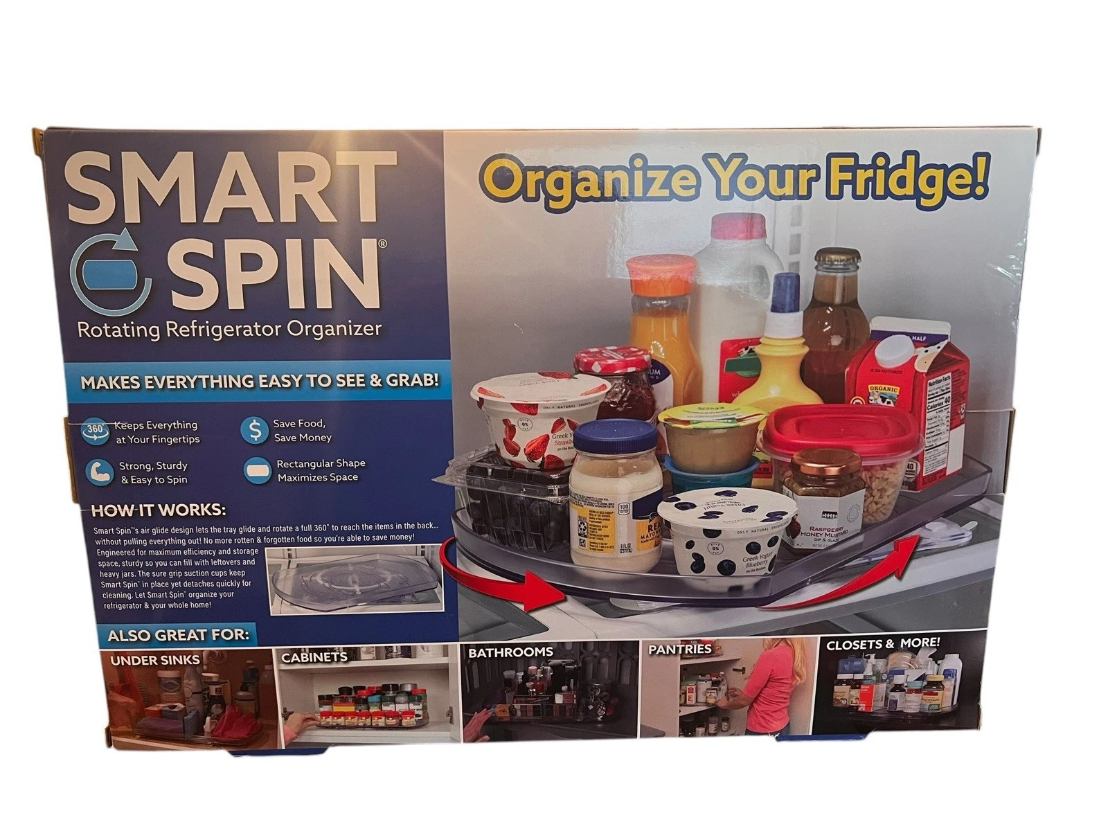 Smart Spin Rotating Refrigerator Organizer 360° Fridge Turntable Storage NEW