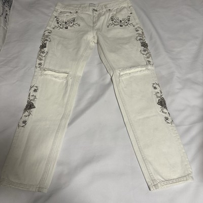 One x OneTeaspoon Women JeansEmbroidered floral  both legs white Distress size29