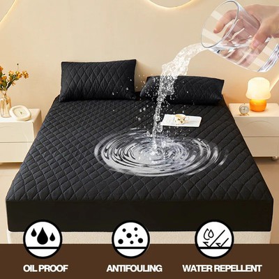 Quilted Thick Waterproof Mattress Cover Protector Fitted Sheet ( No Pillow Case)