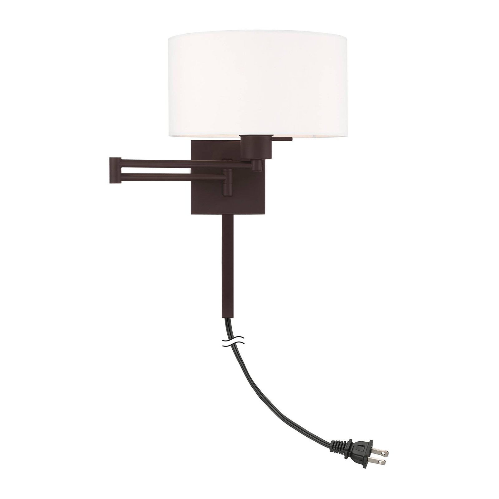 Bronze Swing Arm Wall Lamp with Off-White Fabric Drum Shade thumbnail 6