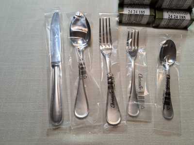 CHRISTOFLE France  ALBI SATIN 5 Piece Place Setting Unused Stainless Flatware  