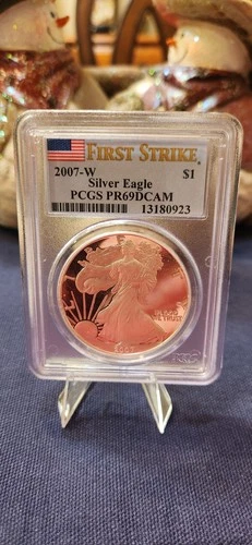 2007-W $1 American Silver Eagle PCGS PR69 PF69 DCAM ASE Coin WEST POINT PROOF