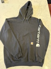 Carhartt Men's Midweight Signature Sleeve Logo Sweatshirt Hooded, Medium, Used