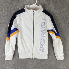 Converse Track Jacket Kids Medium White Colorblock Full Zip Striped Sleeves