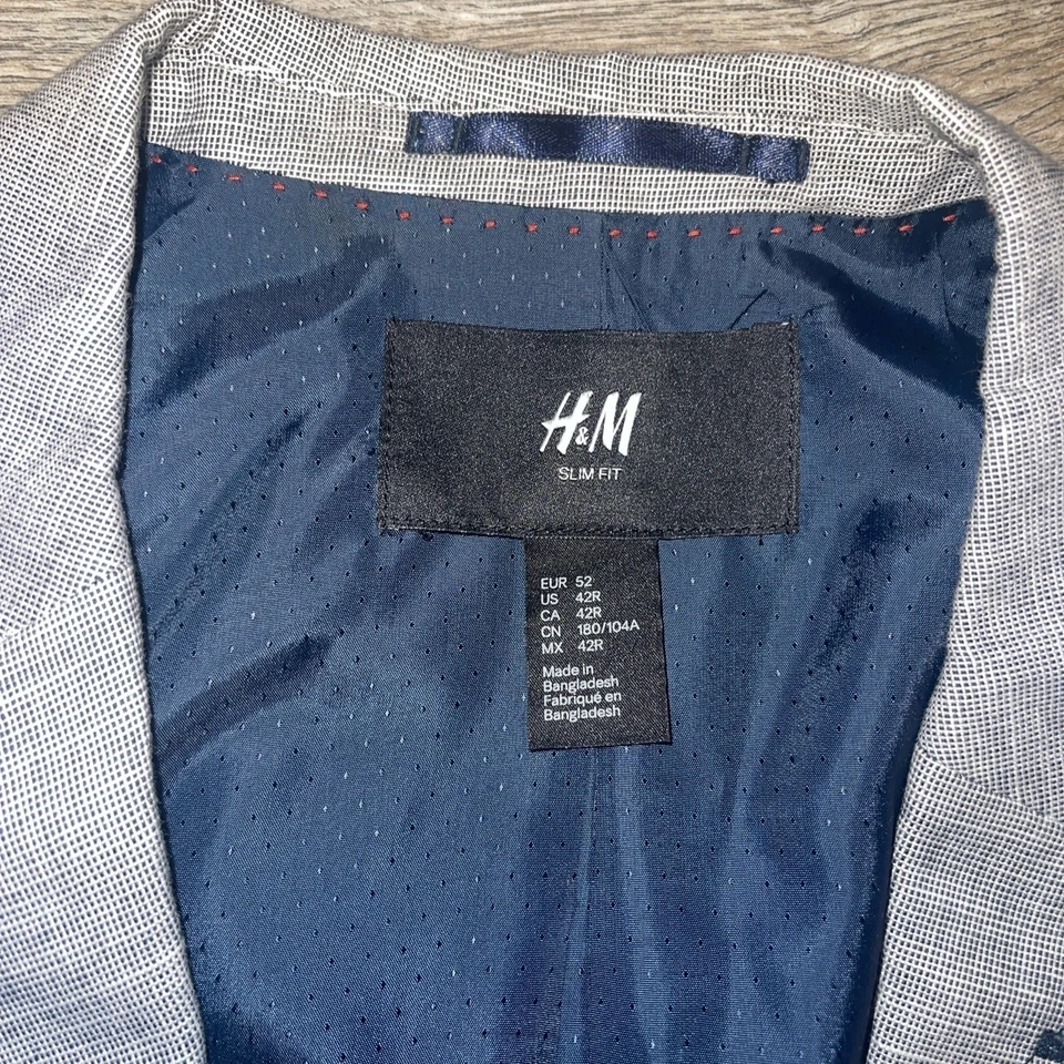 Blazer de lino H&M para hombre 42R gris calce ajustado parches en el codo traje chaqueta abrigo deportivo Foto 2 de 4