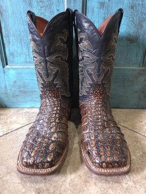 Dan Post ''EVERGLADES'' CAIMAN FLANK 9 D Square Toe Exotic Boots Brown Black Gator
