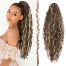 Feshfen 26in Ash Blonde Wavy Clip In Ponytail Hair Extension New