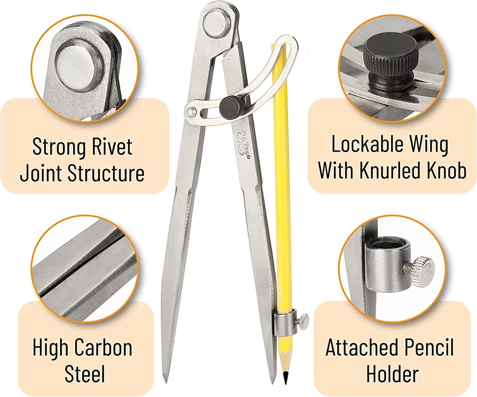Large Professional Compass for Woodworking and Geometry - Precision Drawing Tool - Image 3 of 4