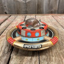Vintage 60s Battery Op Litho Planet Y Nomura Japan Space Commander Station Toy