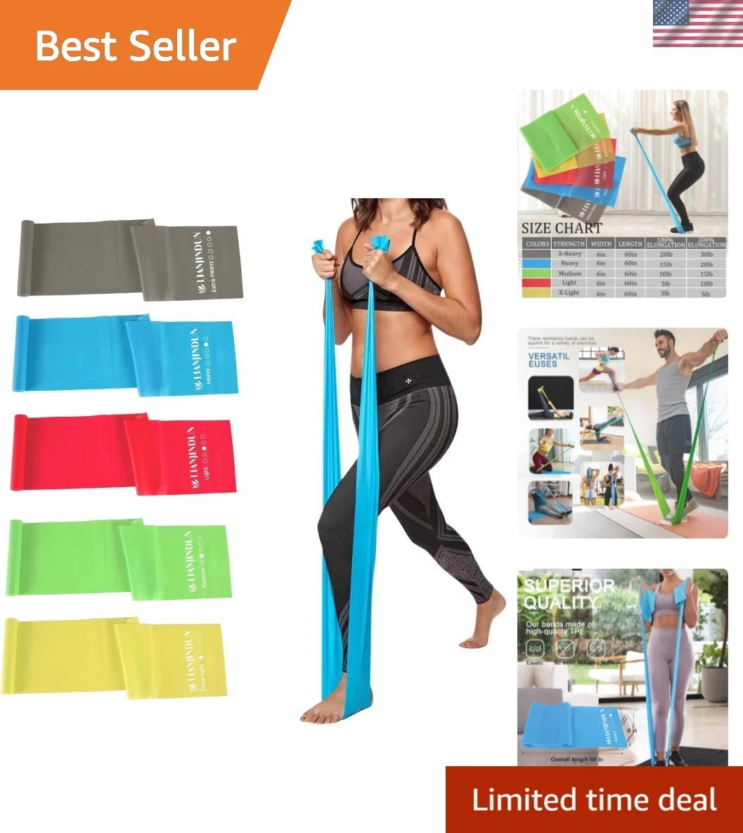 5 Pcs Professional Resistance Bands. Latex-Free, Pilates Band, Work Out Bands...