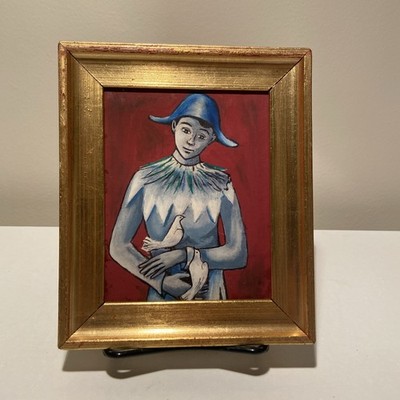 Original Mid Century Oil Canvas Miniature Painting Reminiscent Pablo Picasso Art