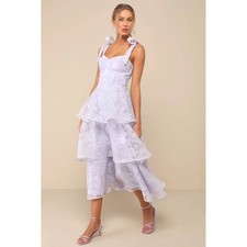Lulus Glamorous Sweetie Lavender Burnout TieStrap Bustier Midi Dress Size Medium