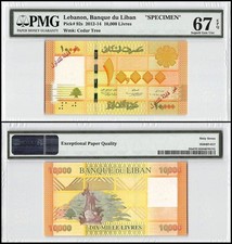 Lebanon 10000 Livres, 2012-2014, P-92s, SPECIMEN, PMG 67