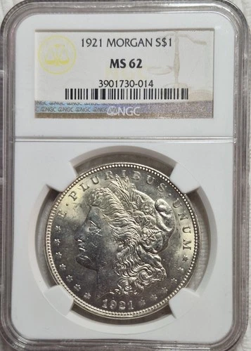 1921 P Morgan Silver Dollar.  NGC MS62. Mid Stage Die Cracks. A0750.