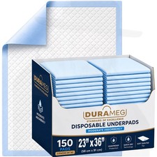 DURAMEG 23x36 Disposable Underpads 150 Ct Bed Pads Incontinence Chux Puppy Pads