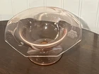 Vintage Pink Depression Etched Glass Footed Candy Dish With Rolled Edges Floral