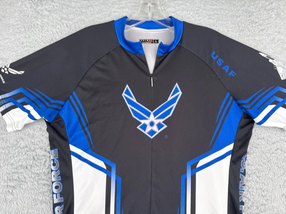 Camiseta de ciclismo Primal adulto grande azul negro 1/2 cremallera manga corta US AIR FORCE Foto 4 de 4