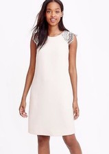 J CREW Lace Cap Sleeve Dress Ivory Black Shift Textured Lined Career Petite 2