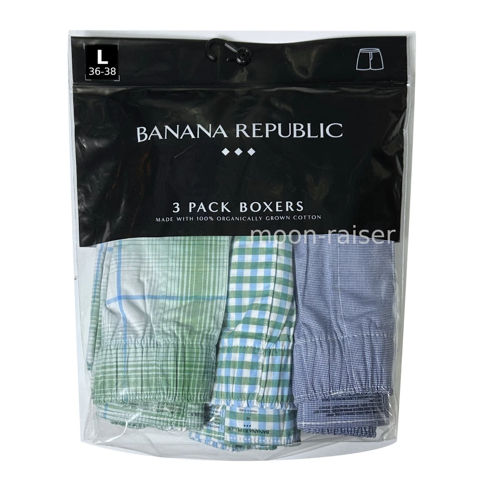 Calzoncillos boxer Banana Republic para hombre GRANDES verde azul a cuadros guinga Foto 2 de 3